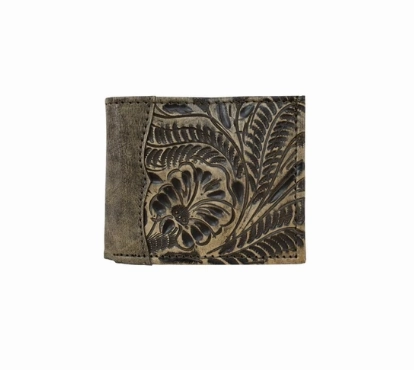 American West Men's Collection: Leather Bi-Fold Western Wallet Tooled High Quality Craft Elegant Strength