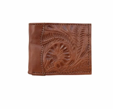 American West Men's Collection: Leather Bi-Fold Western Wallet Tooled Clean Finish