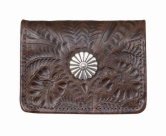 Work Utility Durable Travel American West Tooled Collection: Leather Tri-Fold Wallet With Concho