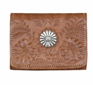 Travel Lifestyle Stylish Companion American West Tooled Collection: Leather Tri-Fold Wallet With Concho