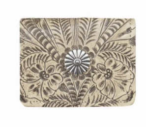 American West Tooled Collection: Leather Tri-Fold Wallet With Concho Trendy Journey Functional Design