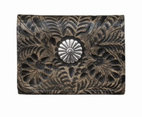 American West Tooled Collection: Leather Tri-Fold Wallet With Concho Comfortable Edge Functional Texture