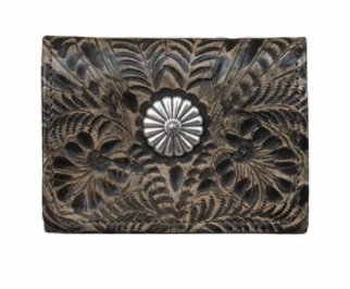 Compact Item Sleek Finish American West Tooled Collection: Leather Tri-Fold Wallet With Concho