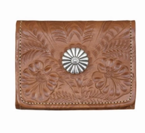 Sleek Detail Soft touch wallet American West Tooled Collection: Leather Tri-Fold Wallet With Concho