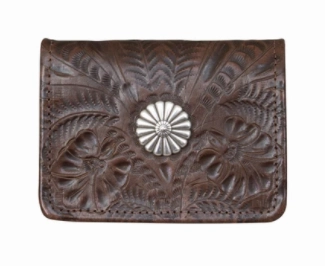 Functional Minimalism American West Tooled Collection: Leather Tri-Fold Wallet With Concho