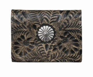 American West Tooled Collection: Leather Tri-Fold Wallet With Concho Outdoor Function Simple Gear