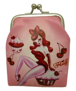 Office Day Cherry Cupcake Pinup Doll Kisslock Coin Purse by Fluff