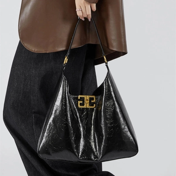 Modern feature Aria | Glossy Leather Shoulder Bag ?C Bold & Elegant