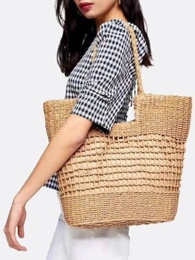 Aria Woven Rope Tote ?C Natural Open-Weave Handbag Classic Look