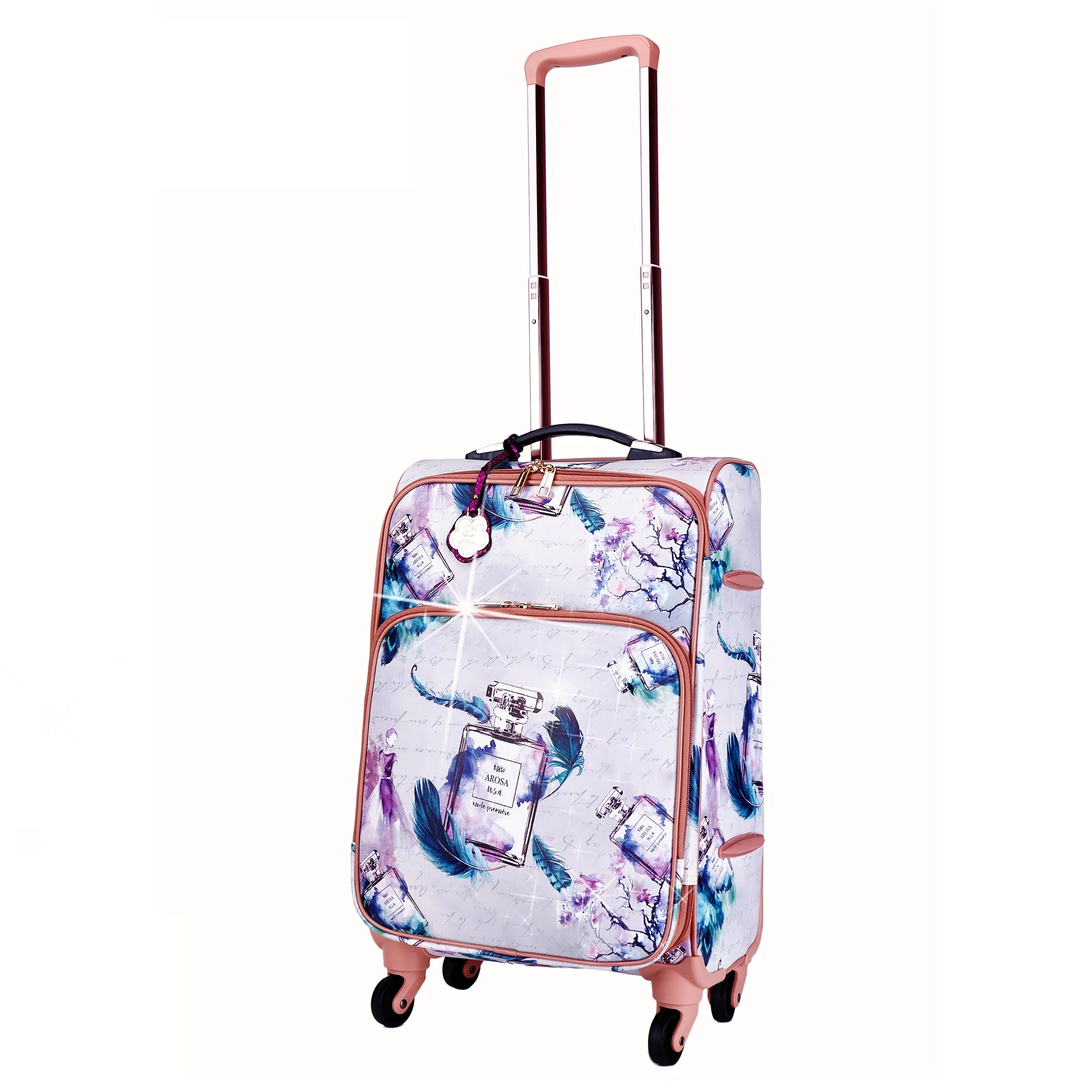 Arosa Designer Feather Print Luggage Functional Artistry
