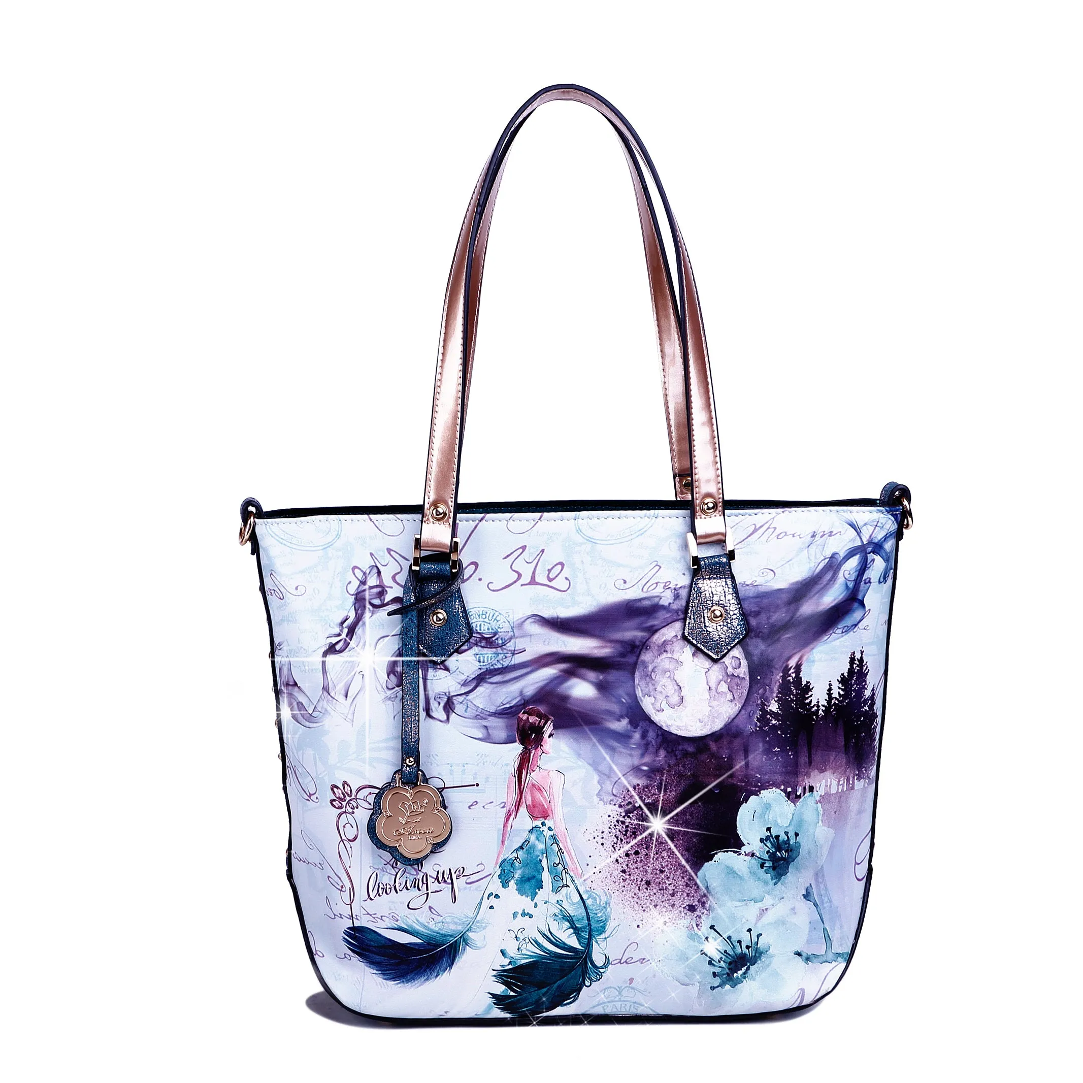 Smooth Grain Fine Stitching Arosa Midnight Blossoms Tote