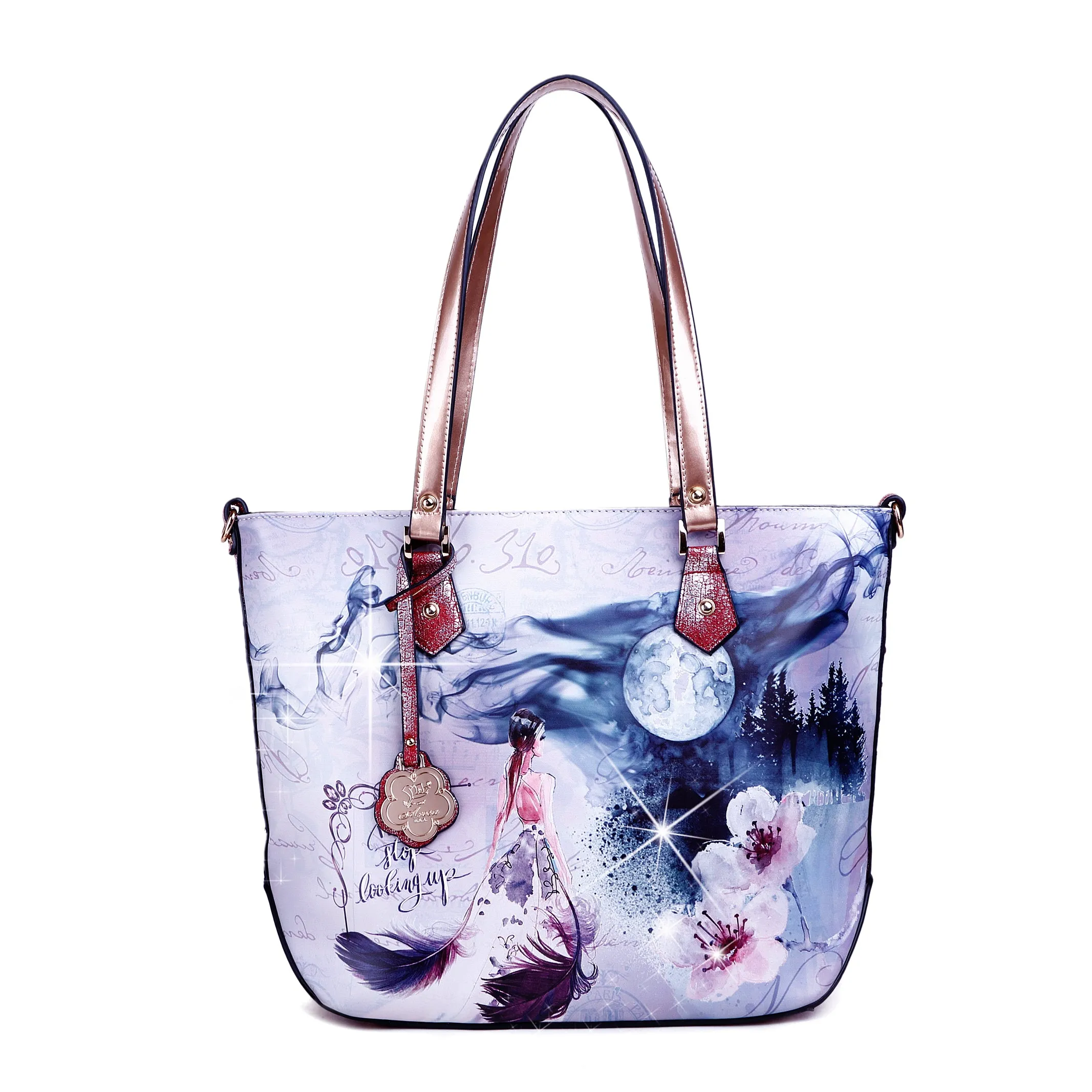 Arosa Midnight Blossoms Tote Sleek Accent