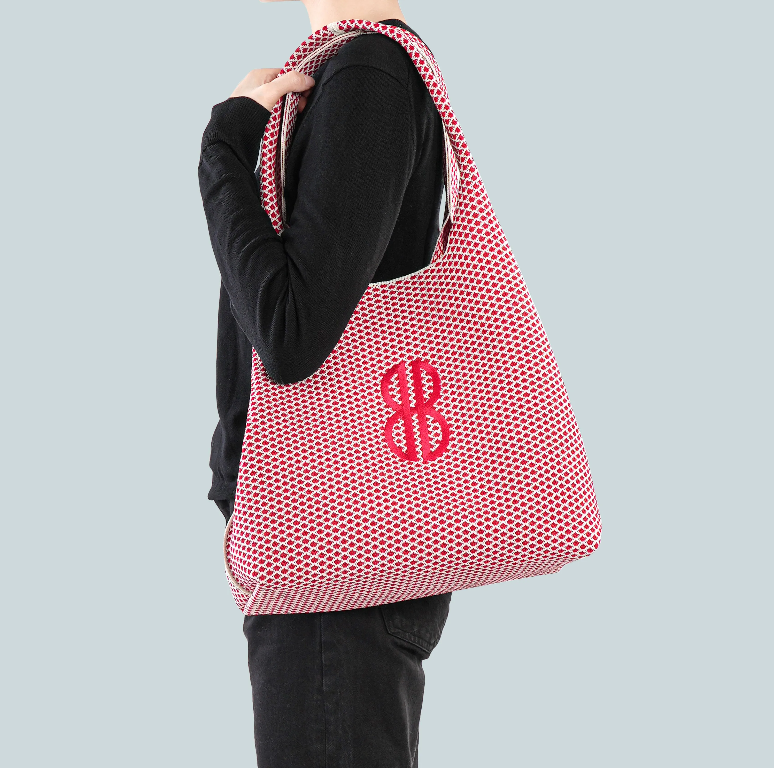 Sutton City Tote - Red Diamond Monogram / Detachable Metal Chain - Large Beach Ready