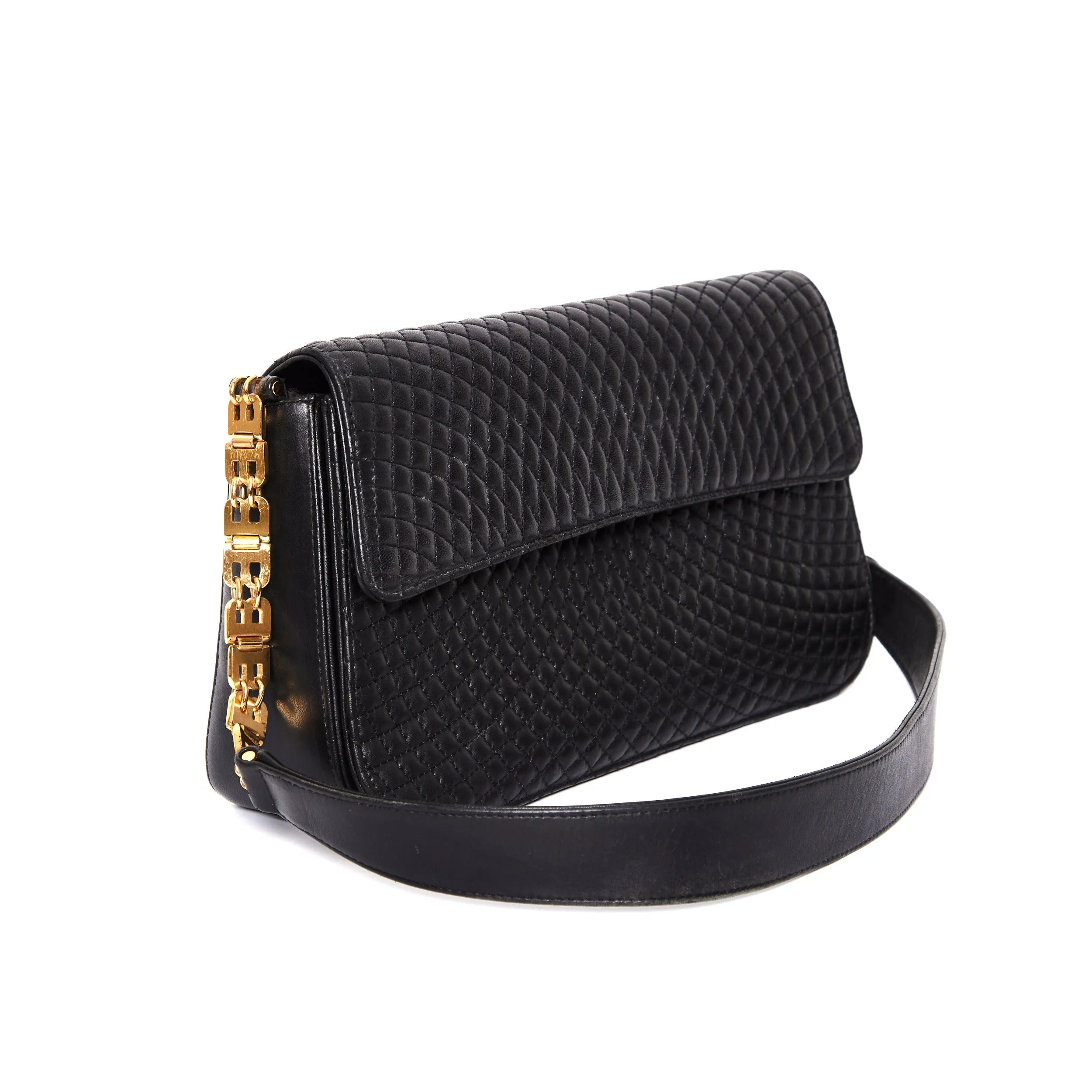 BALLY Vintage Quilted Leather 2way Bag Black Daily Carry Formal Accessory