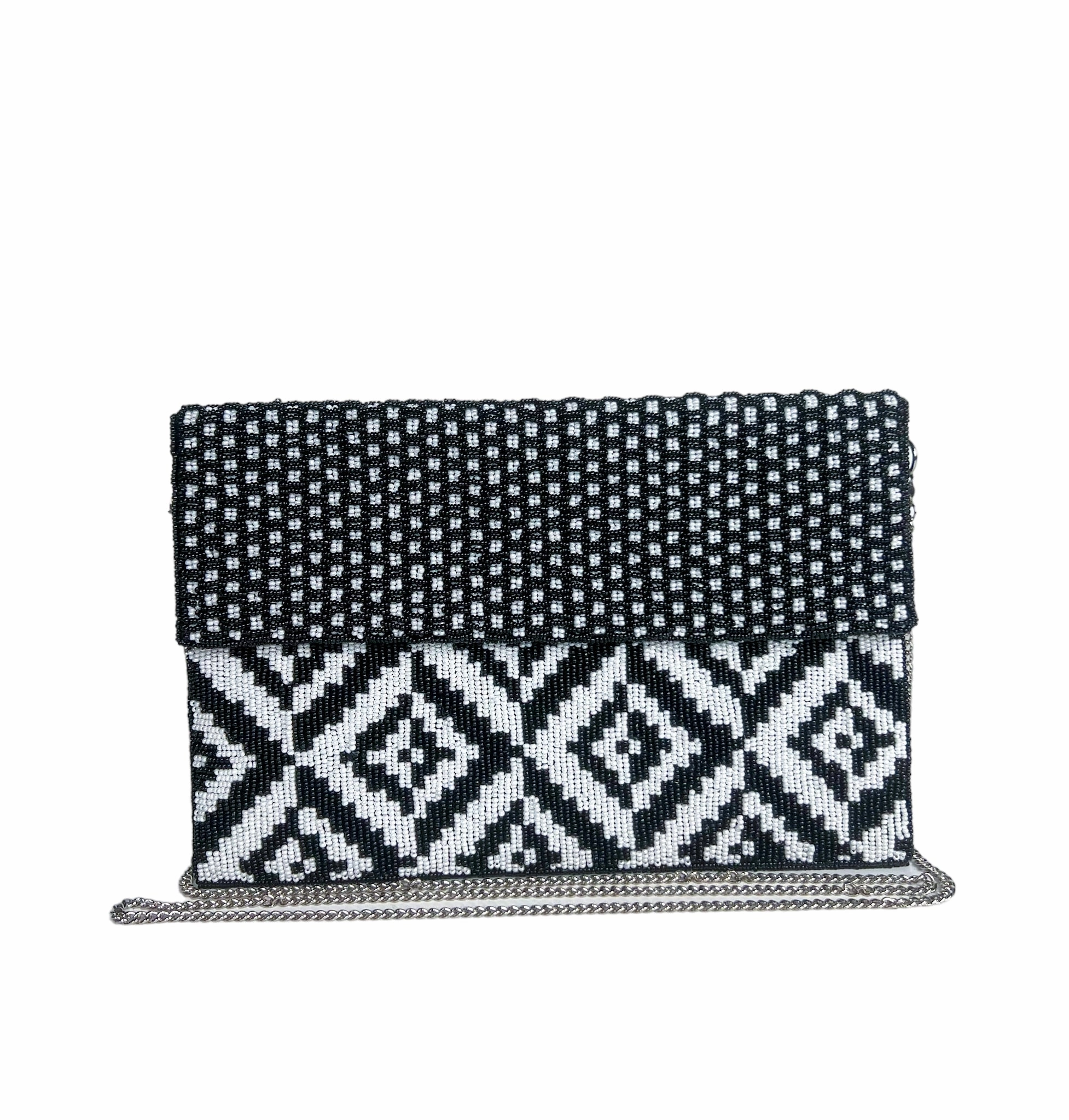 Stylish Texture Premium Style Beaded Clutch - Opposite BW