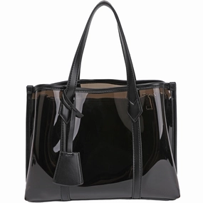 Bella | Black Patent Transparent Tote Bag ?C Modern & Trendy Everyday Explorer