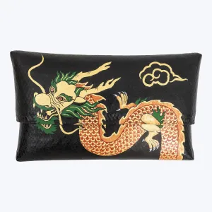 Black Bamboo Clutch with Hand-Painted Red Dragon Fashion Forward