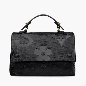 Timeless Outfit Runway Inspired Black Embossed Pattern Top Handle Bag - Unique & Chic