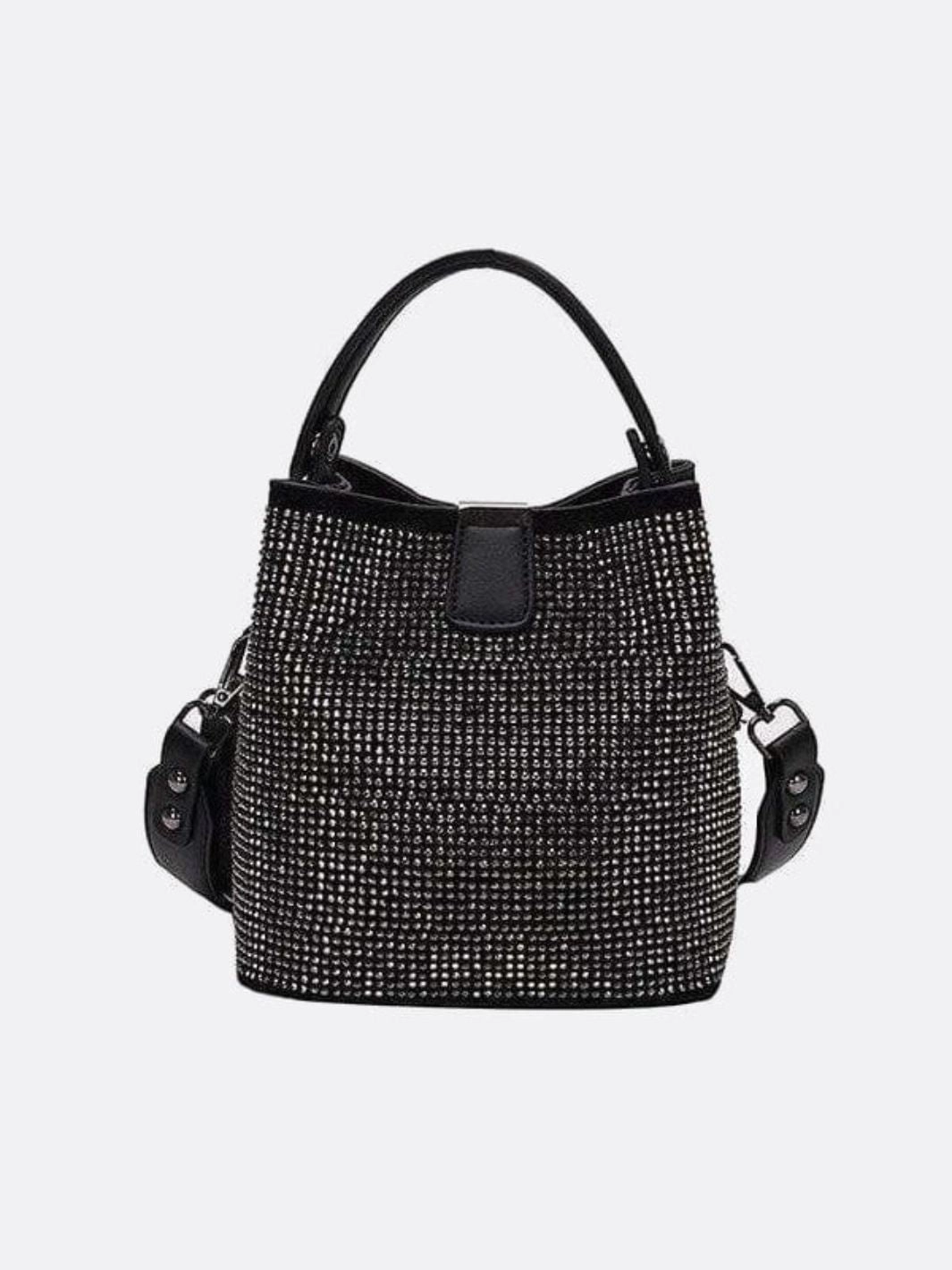 Black Rhinestone Bucket Bag ?C Sparkly Evening Shoulder Bag Weekend Essential Lightweight duffel bag