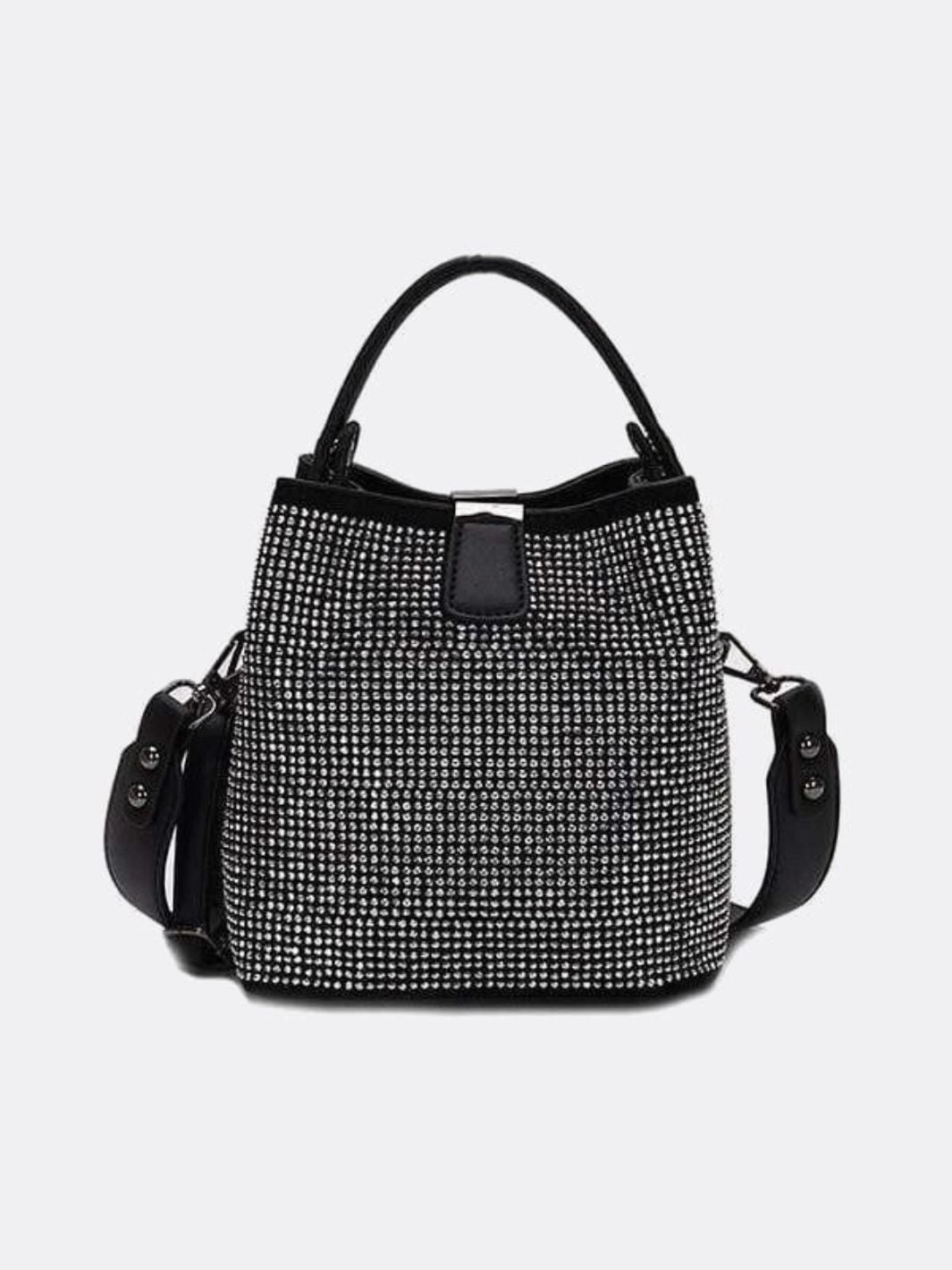 Designed to make carrying your essentials as simple as possible Black Rhinestone Bucket Bag ?C Sparkly Evening Shoulder Bag