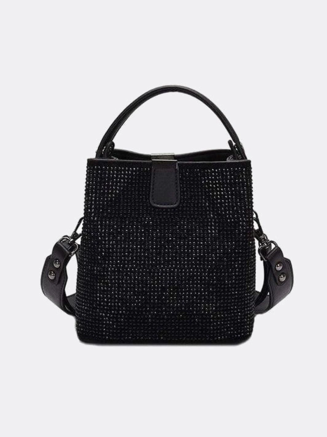 Sporty Look Black Rhinestone Bucket Bag ?C Sparkly Evening Shoulder Bag