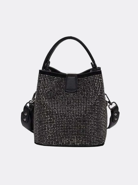 Black Rhinestone Bucket Bag ?C Sparkly Evening Shoulder Bag Great for keeping your hands free while remaining organized Durable materials ensure the bag can handle your daily routine