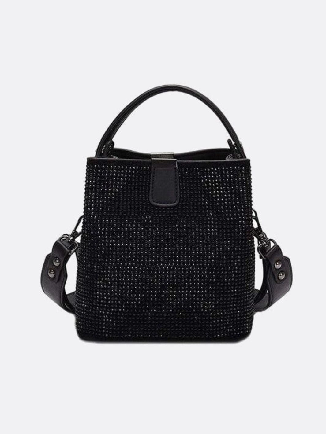 Crossbody Wear Durable Fabric Black Rhinestone Bucket Bag ?C Sparkly Evening Shoulder Bag