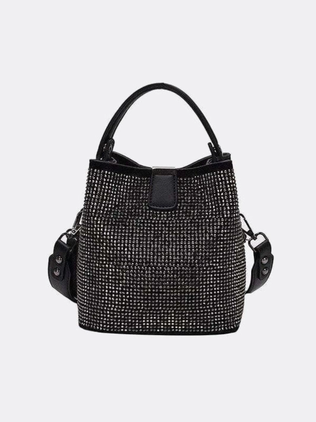 Stylish Function Daily Travel Black Rhinestone Bucket Bag ?C Sparkly Evening Shoulder Bag