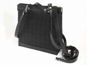 Minimal Detail Sleek Accent Black Silk with Leather Trim Handbag