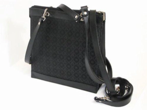 Minimal Detail Sleek Accent Black Silk with Leather Trim Handbag