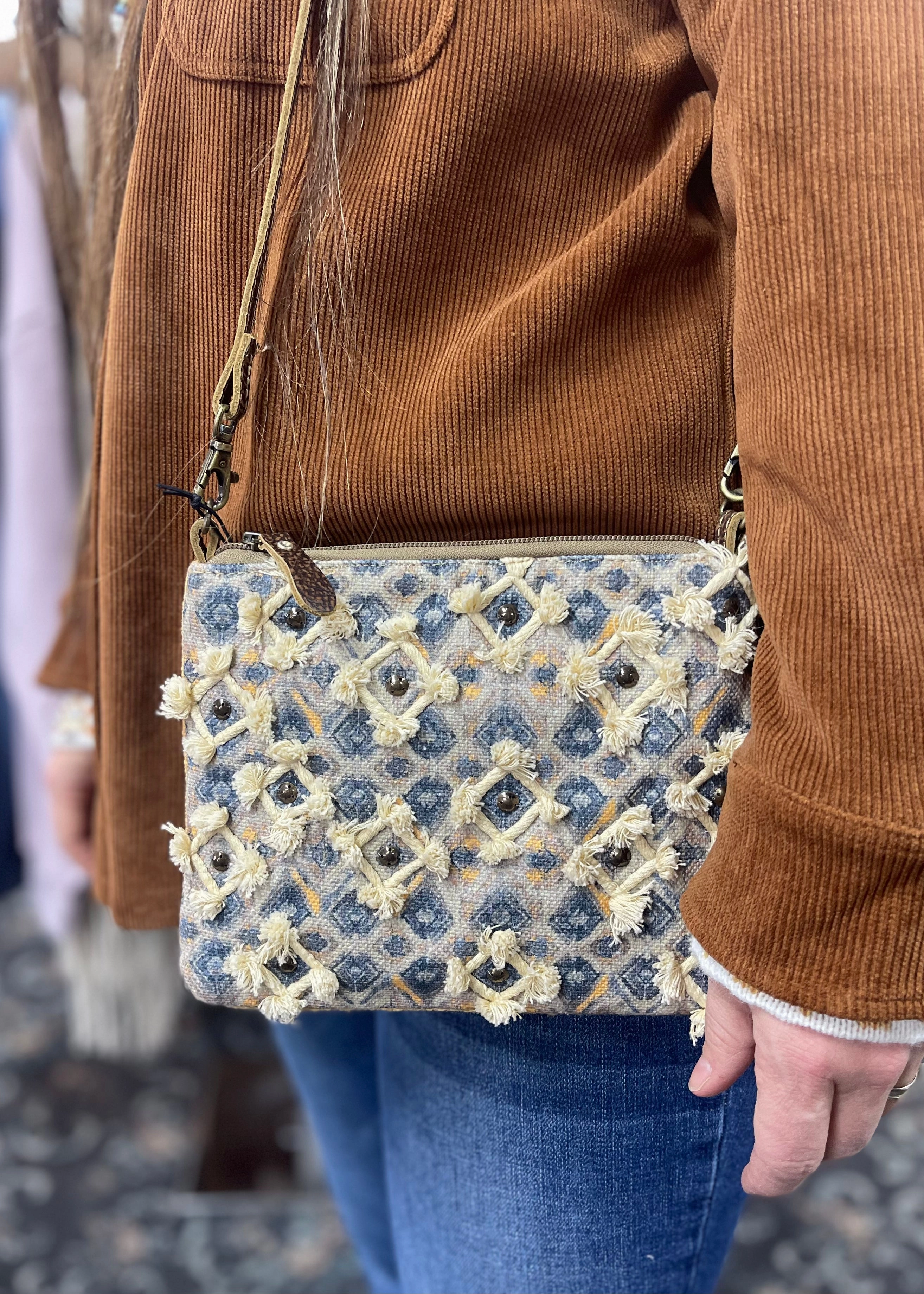 Blue and Cream Handbag Smart commuting purse Durable Design