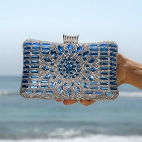 Celebration Style Blue Crystal Clutch ?C Luxury Rhinestone Mosaic Evening Bag