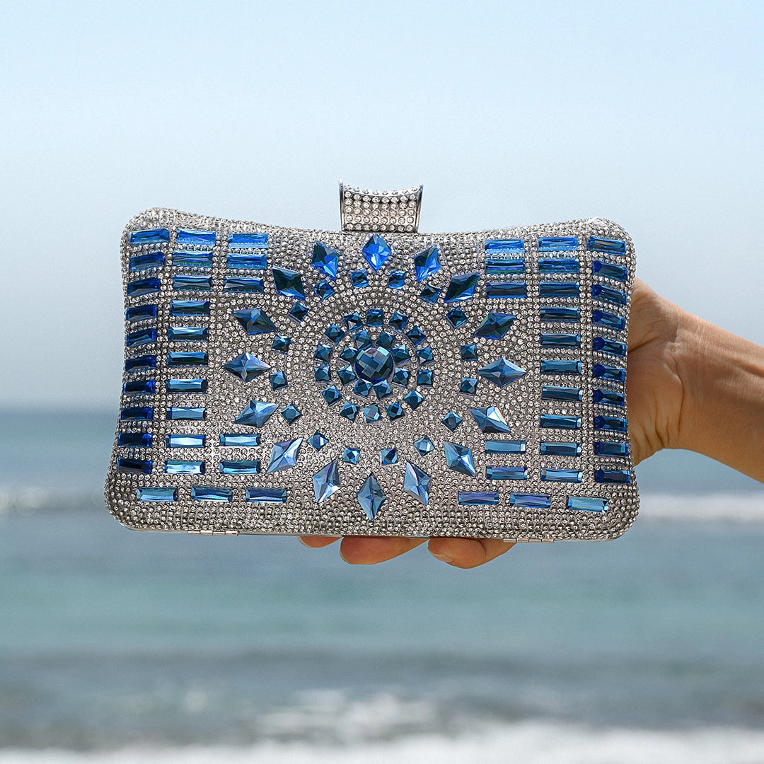 Celebration Style Blue Crystal Clutch ?C Luxury Rhinestone Mosaic Evening Bag