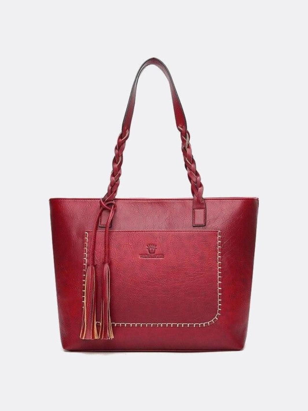 Travel Companion Work Lifestyle Boho Leather Tote Bag ?C Braided Straps & Tassel Charm