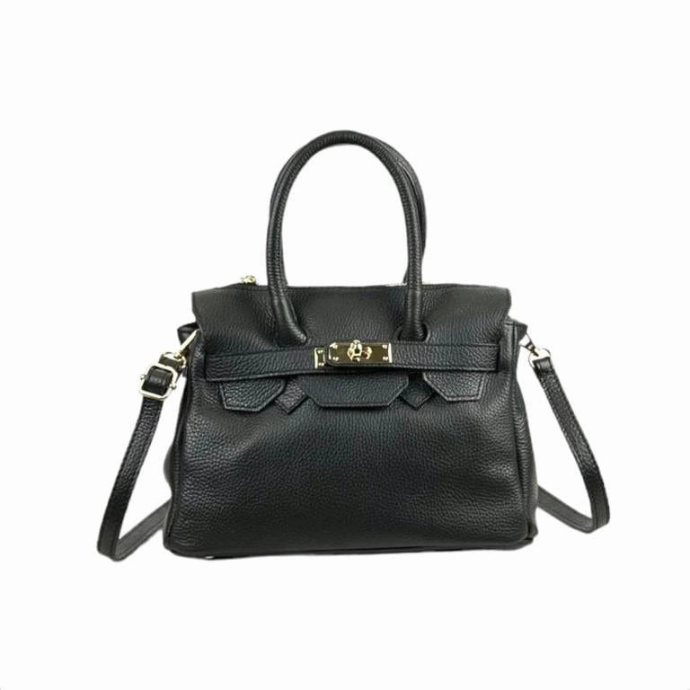 Chenson & Gorett Italian Leather Top Handle Handbag with Decorative Front in Black Chic Accessory Classic Companion