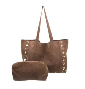 Bowen Chocolate Suede Large BC Bag with Studs Outdoor companion Minimalist crossbody bag