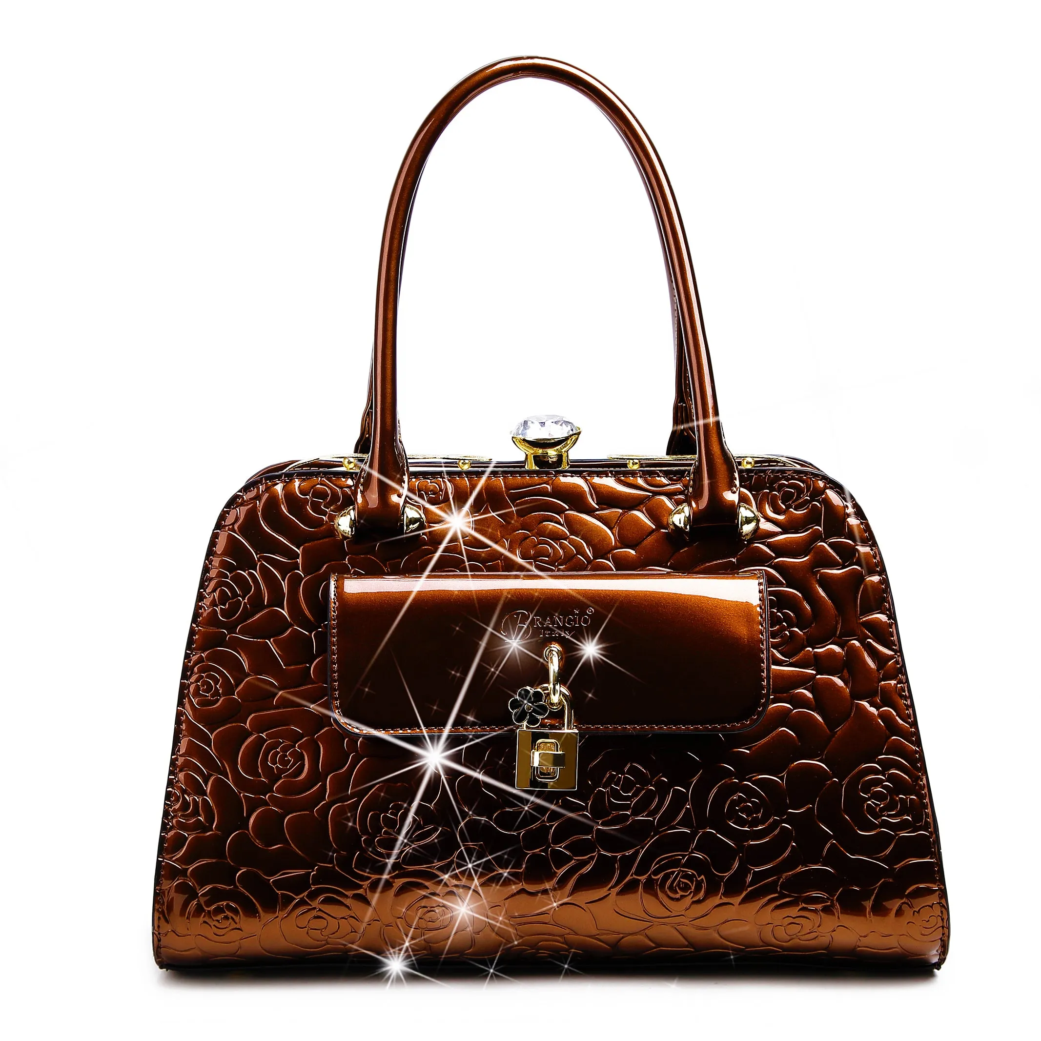 Brangio Embossed Rose Handbag Compact Everyday Portable Style