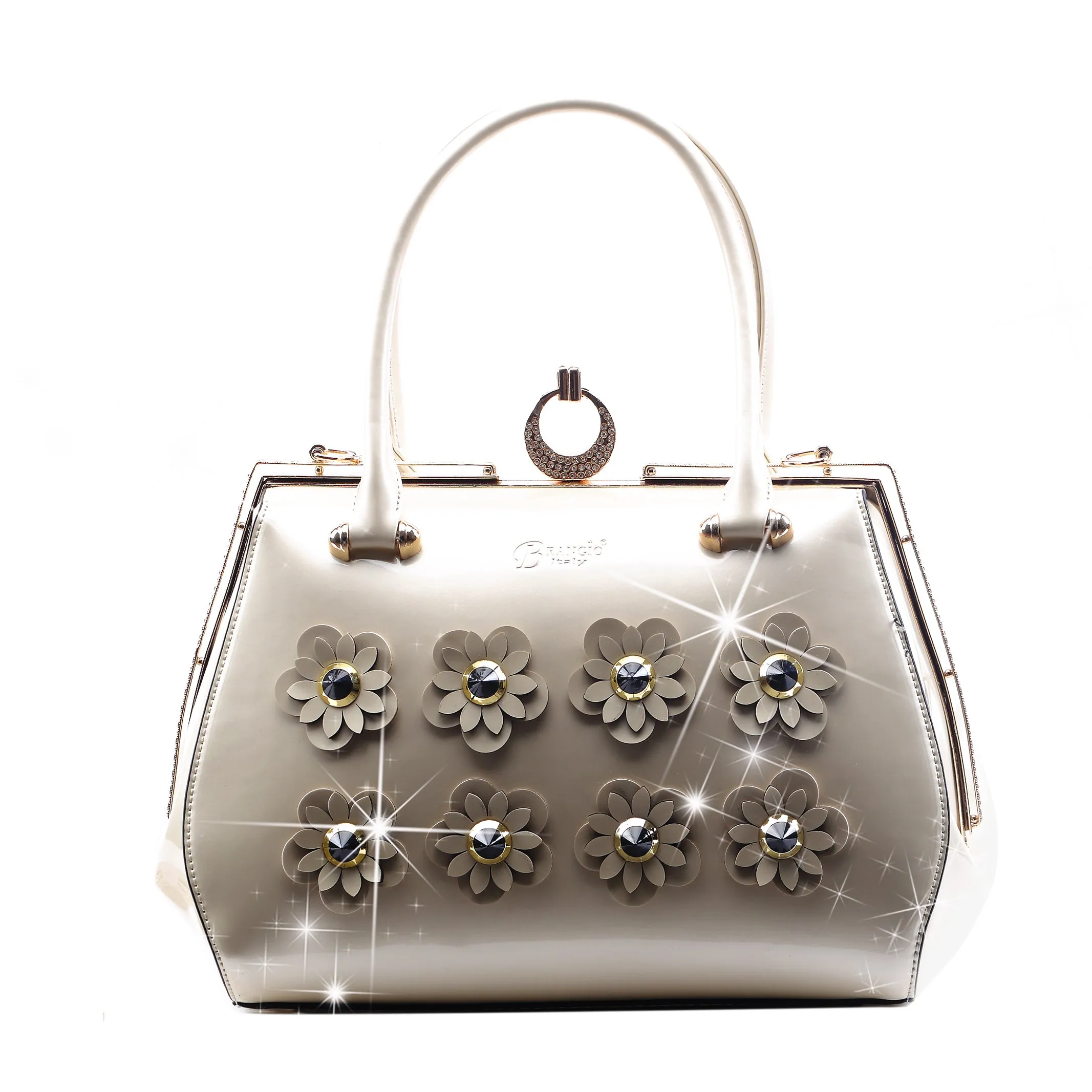 Modern Vision Brangio Glossy Floral Embellished Handbag