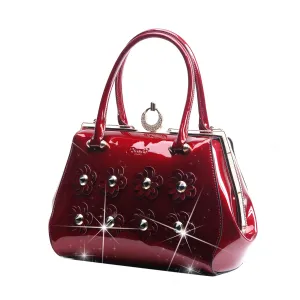 Brangio Glossy Floral Embellished Handbag Elegant Accent magnetic buckle