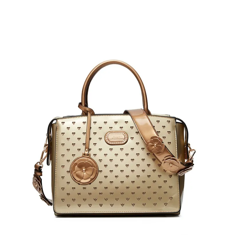 Brangio Glossy Handbag with Floral Accent Soft Lining Business Look