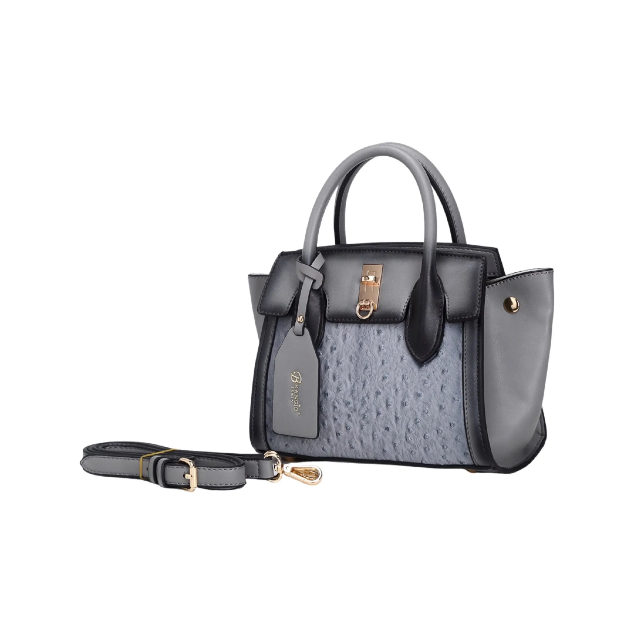 Brangio Italy Mini Ostrich-Embossed Designer Satchel ?C Faux Leather Small Purse with Gold Lock & Strap | U.S.A. Company Ships from L.A. Classic Pick Comfort Look