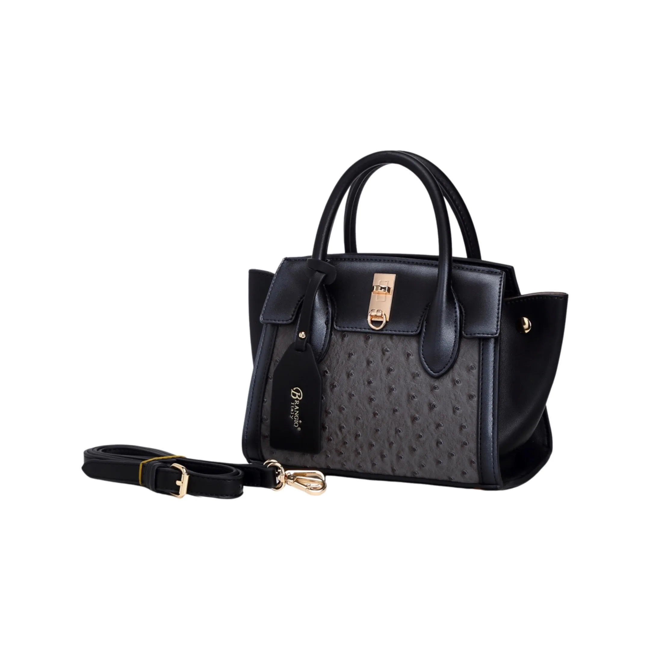 Soft fabric handbag Brangio Italy Mini Ostrich-Embossed Designer Satchel ?C Faux Leather Small Purse with Gold Lock & Strap | U.S.A. Company Ships from L.A.