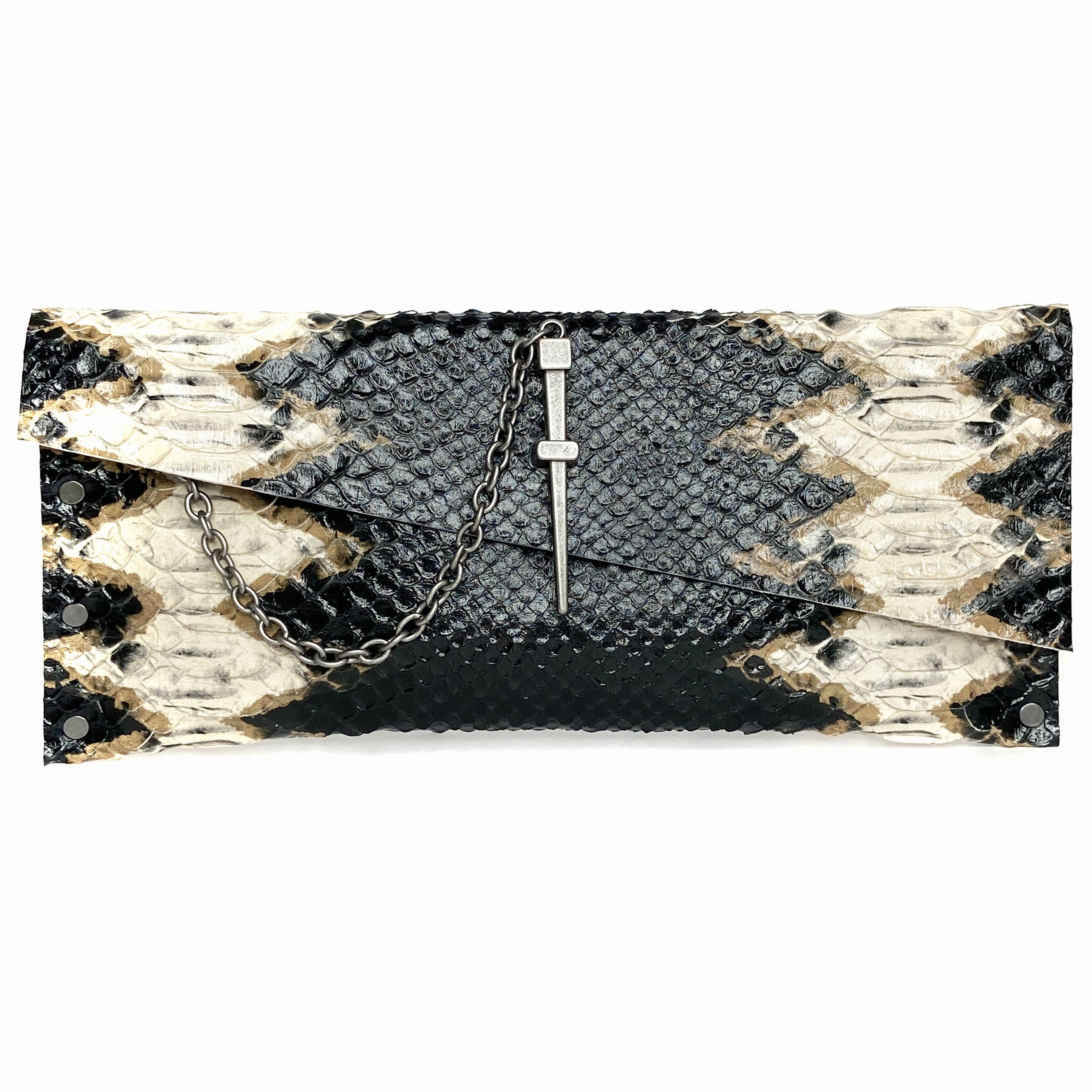 Elegant Texture Minimal Piece Bronze Python Dagger Evening Clutch