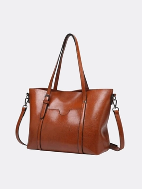 Simple Structure Brown Faux Leather Tote Bag - Versatile Shoulder & Crossbody