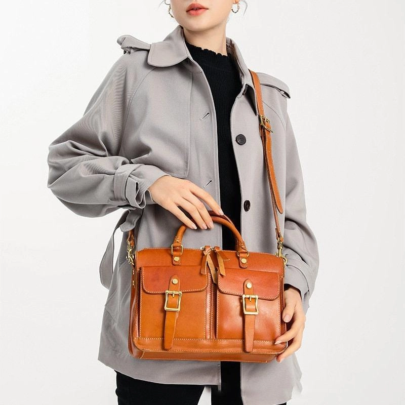 Brown Tan Leather Satchel, Leather Messenger, Handmade Leather Briefcase, Shoulder Bag Portfolio, Messenger Bag, Christmas Gift Sleek Design Versatile Function