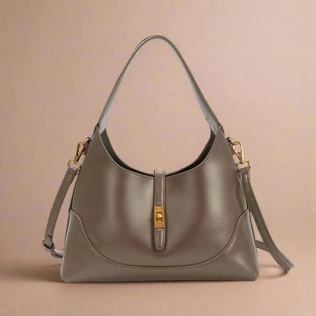 Caroline Taupe Recycled Vegan Shoulder Bag Modern Utility Modern soft handbag