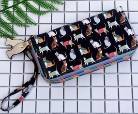 Portable Solution Lightweight Utility Cartoon Cats Doing Stuff - Wallet Large