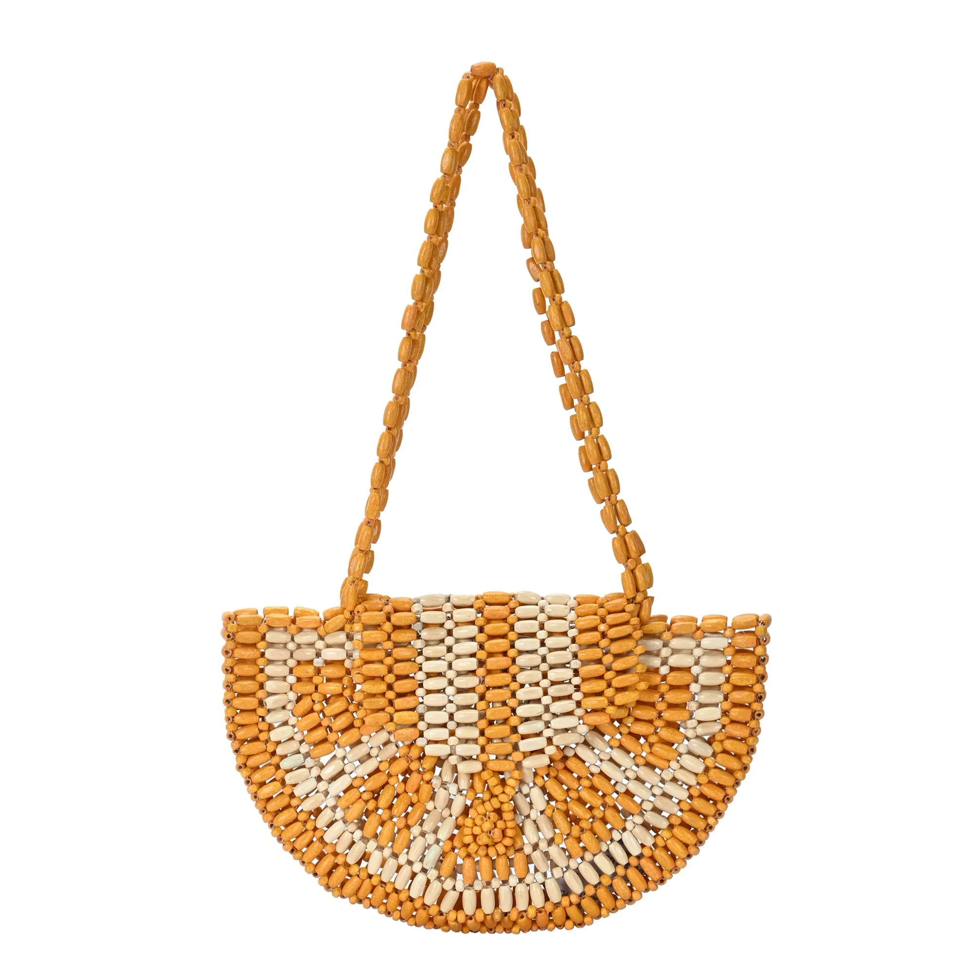 Luna's Wooden Beaded Crescent Shoulder Bag Functional Essential