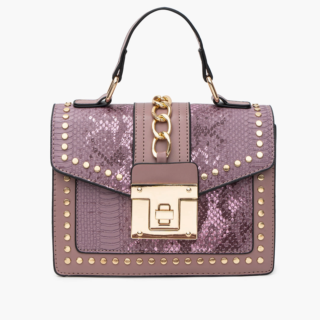 Sustainable Material Secure Storage Statement Messenger Bag with Chain Detail and Python Texture