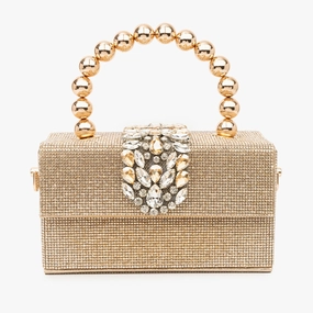 Celeste | Gold Crystal Embellished Evening Clutch ?C Glamorous & Luxe Office Routine Signature Line